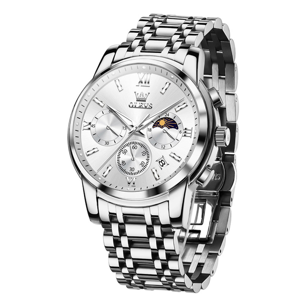 OLEVS 2718 silver white chronograph quartz watch