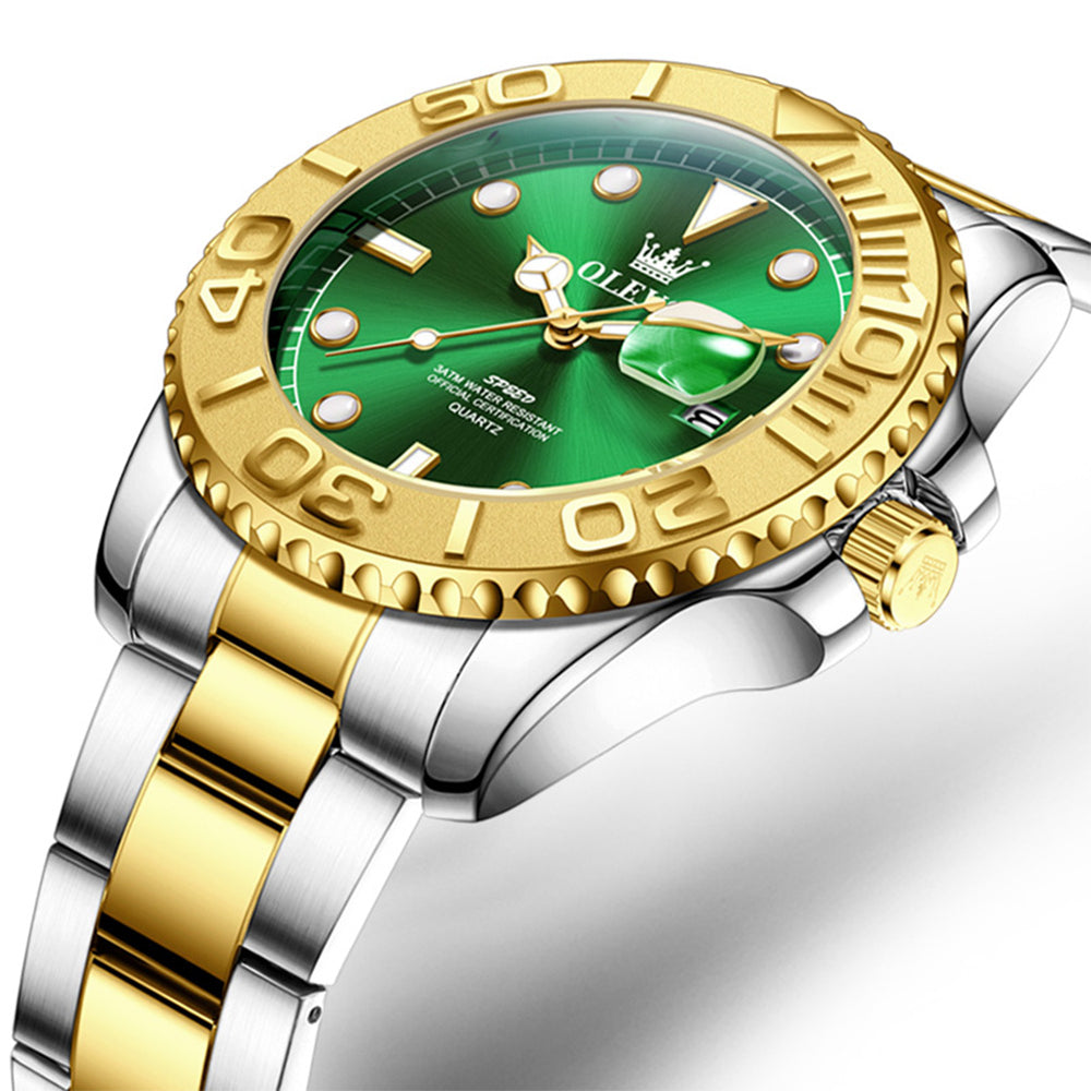 OLEVS 2720 Gold Green quartz date watch