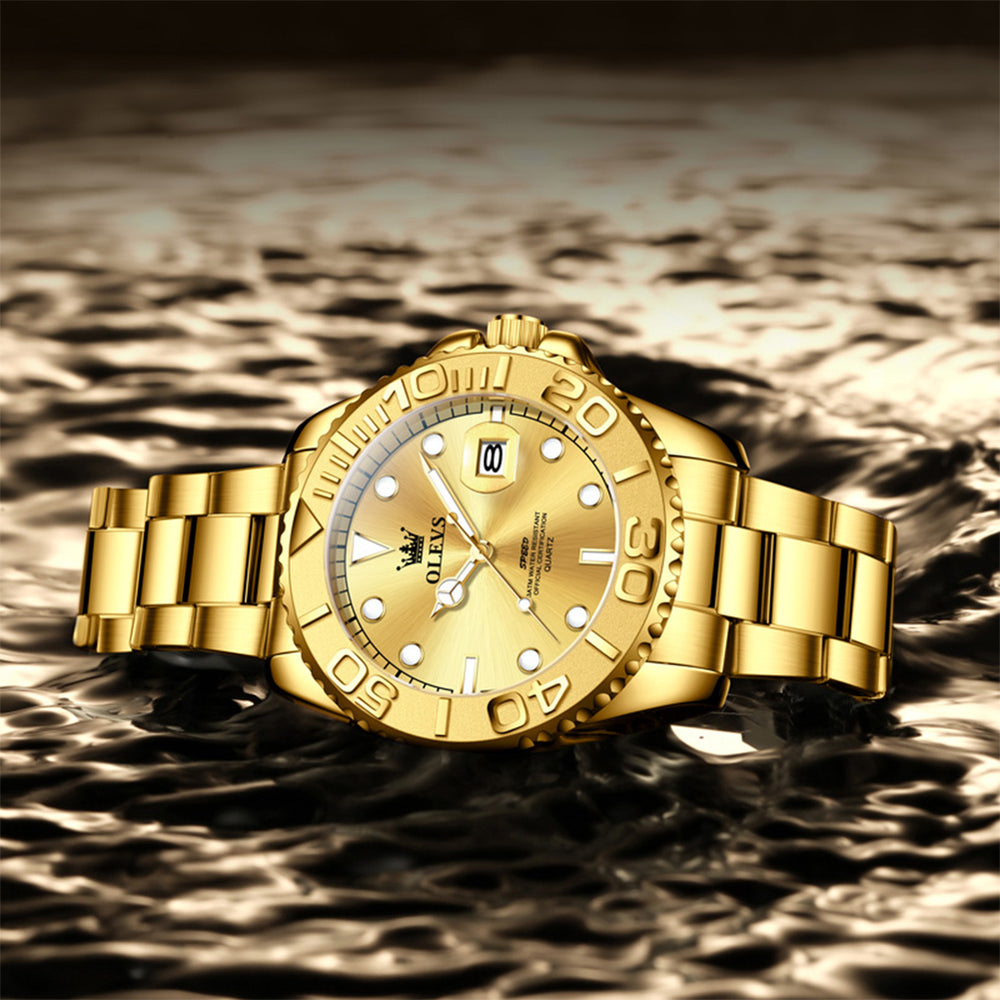 OLEVS 2720 Gold Green quartz date watch