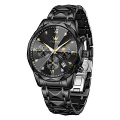 OLEVS 2730 All Black faceted quartz chronograph watch