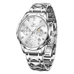 OLEVS 2730 Silver White faceted quartz chronograph watch