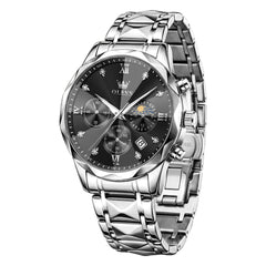 OLEVS 2730 Silver Black faceted quartz chronograph watch