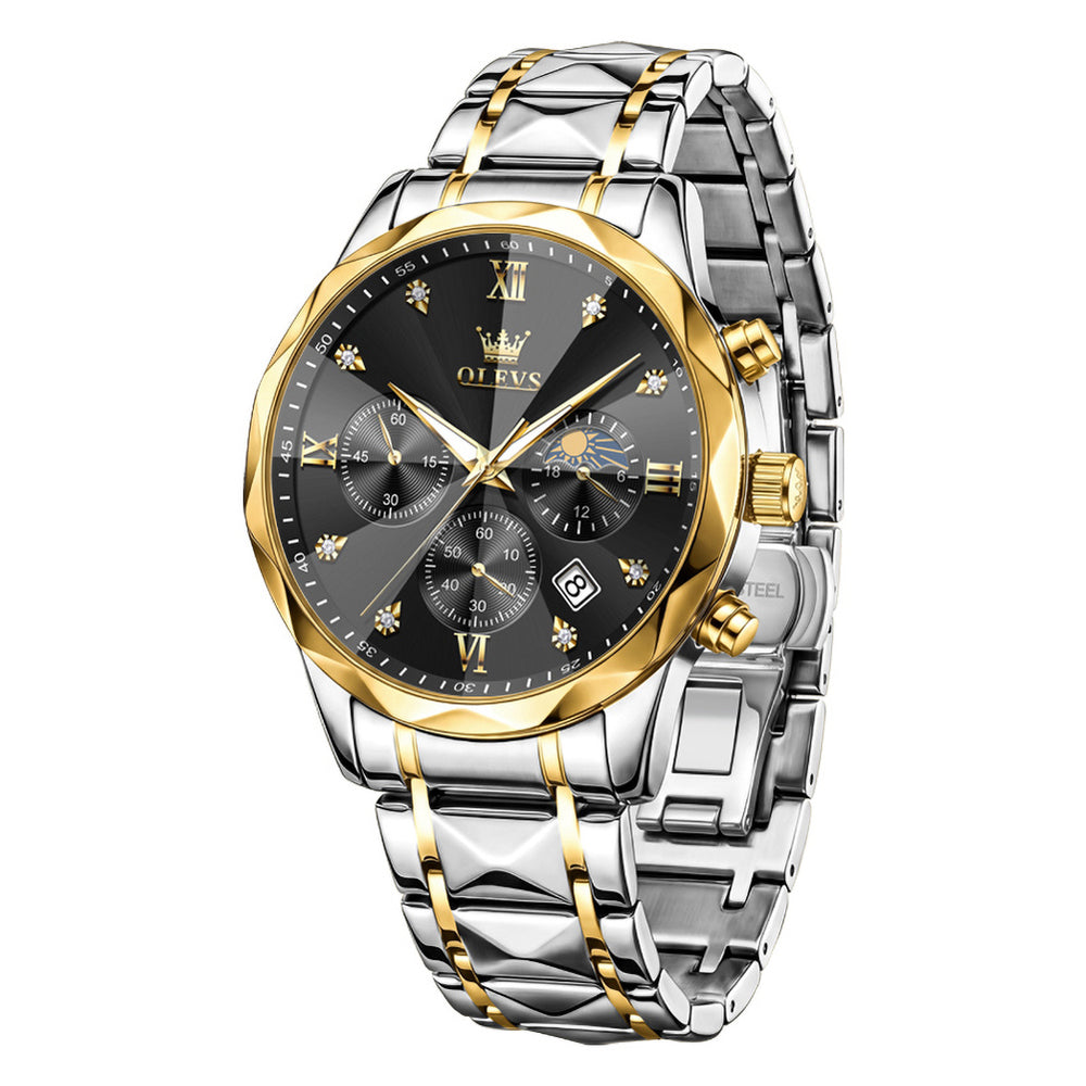 OLEVS 2730 Gold Black faceted quartz chronograph watch