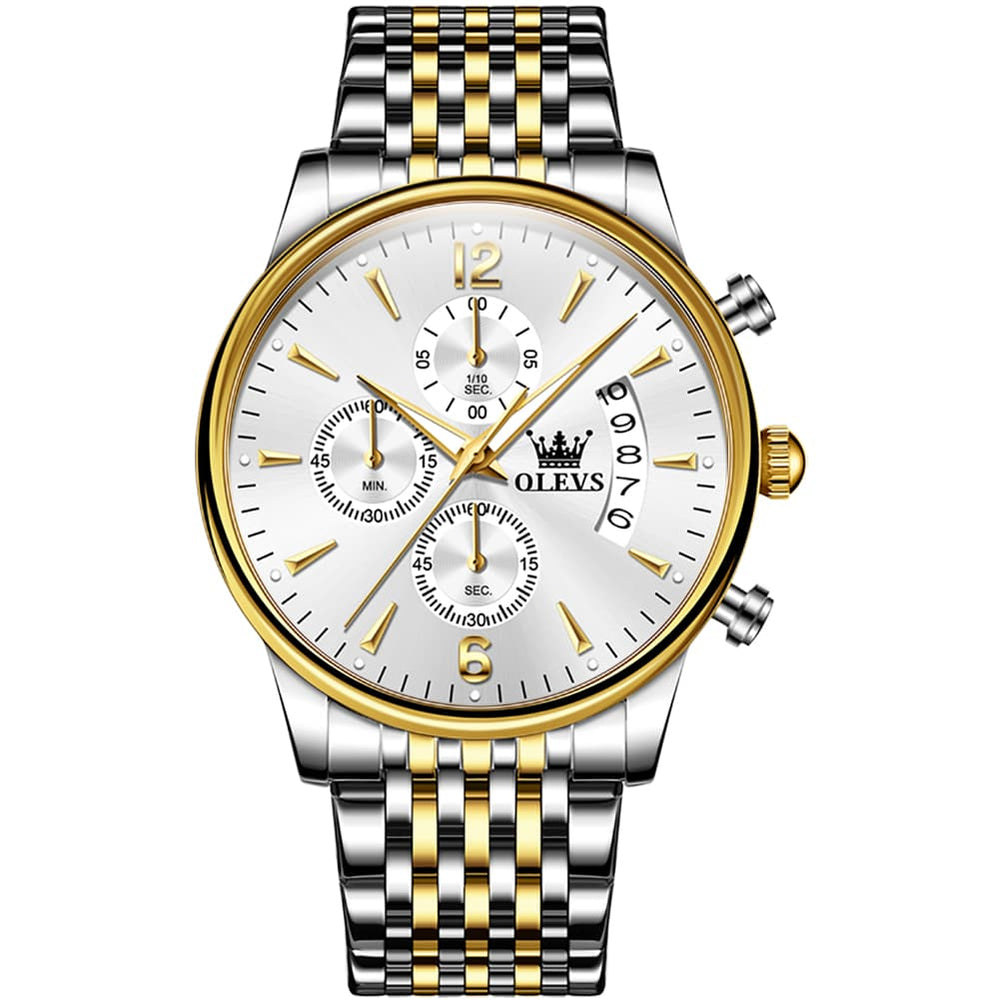 OLEVS 2867 Ultra Slim Luxury Dress Chronograph Watch for Men - Two-Tone White Watch | Olevs Watch Store