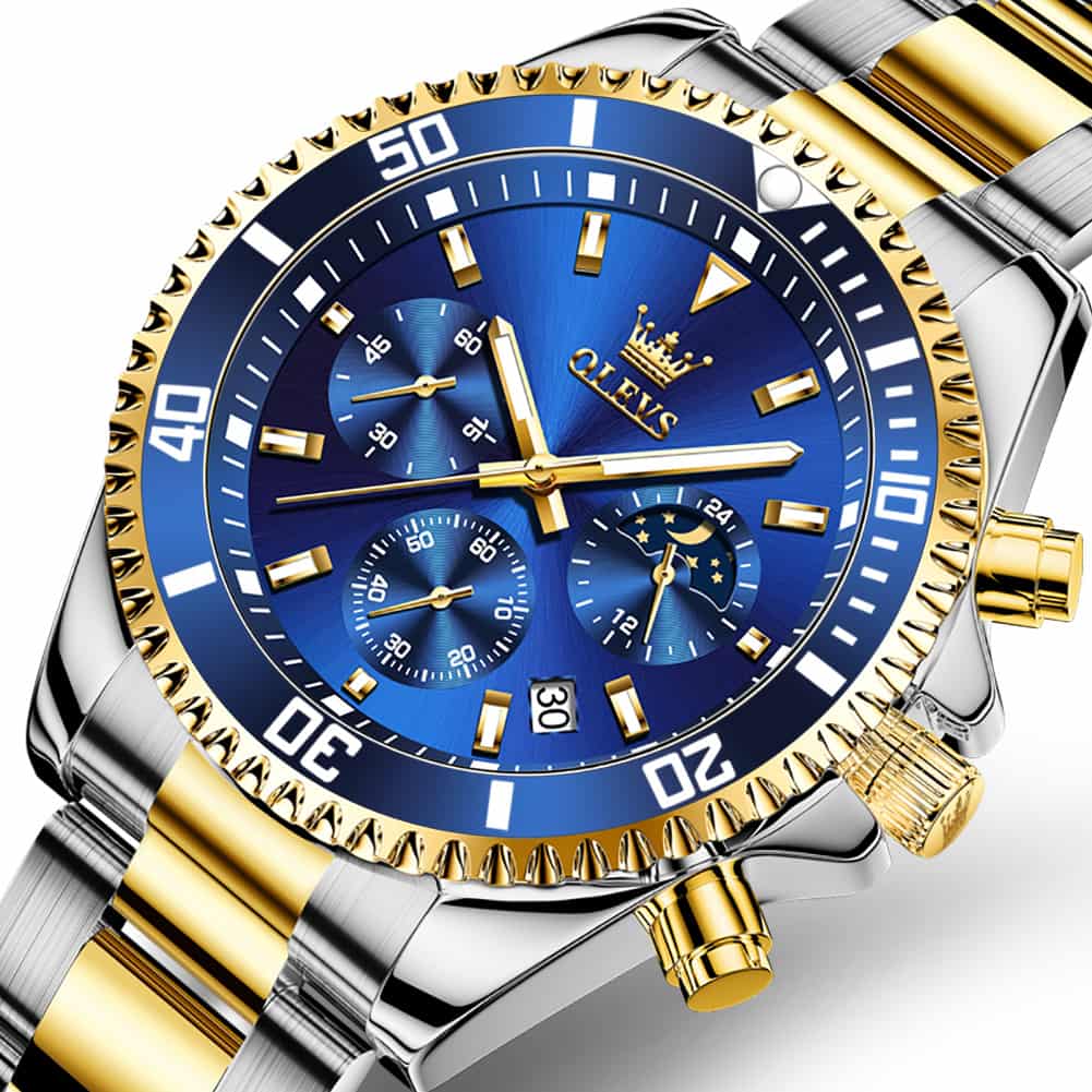 OLEVS 2870 Luxury Moon Phase Dive Chronograph Watch for Men - All Gold Watch | Olevs Watch Store