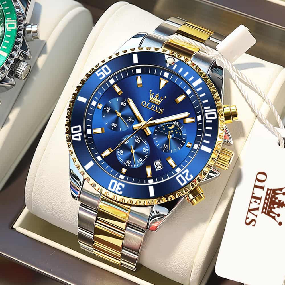 OLEVS 2870 Luxury Moon Phase Dive Chronograph Watch for Men - All Gold Watch | Olevs Watch Store