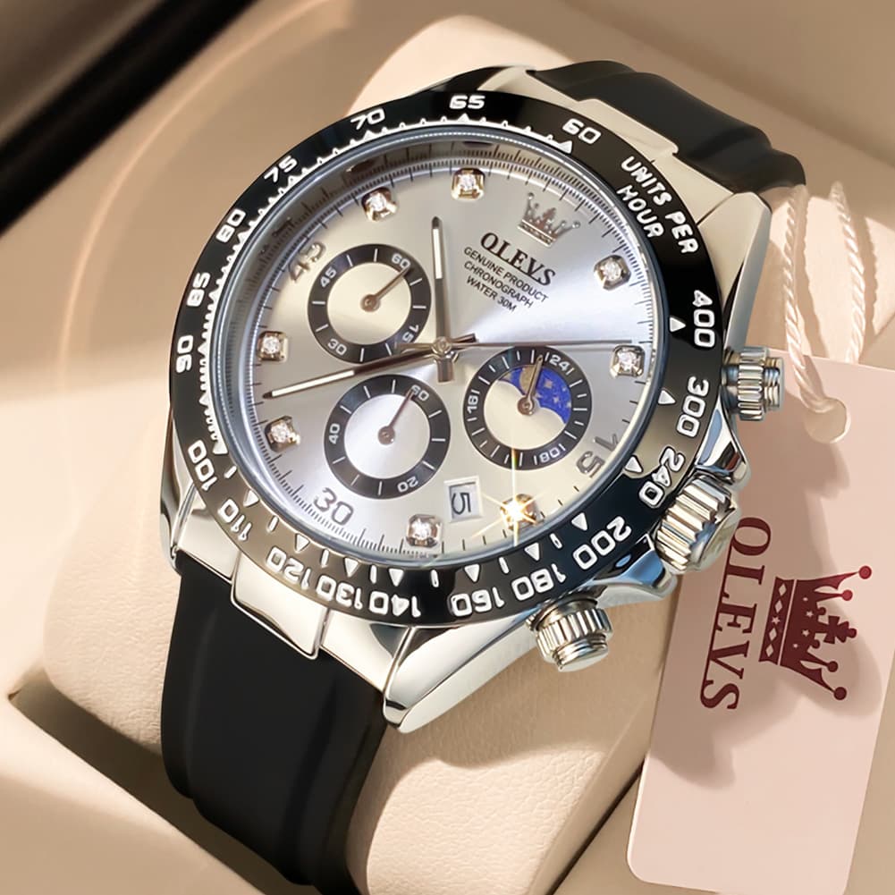 OLEVS 2875 Luxury Moon Phase Racing Chronograph Watch for Men - Gold Green Watch | Olevs Watch Store