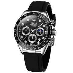 OLEVS 2875 Luxury Moon Phase Racing Chronograph Watch for Men - Silver Black Watch | Olevs Watch Store