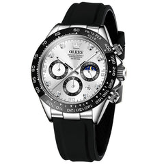 OLEVS 2875 Luxury Moon Phase Racing Chronograph Watch for Men - Silver White Watch | Olevs Watch Store