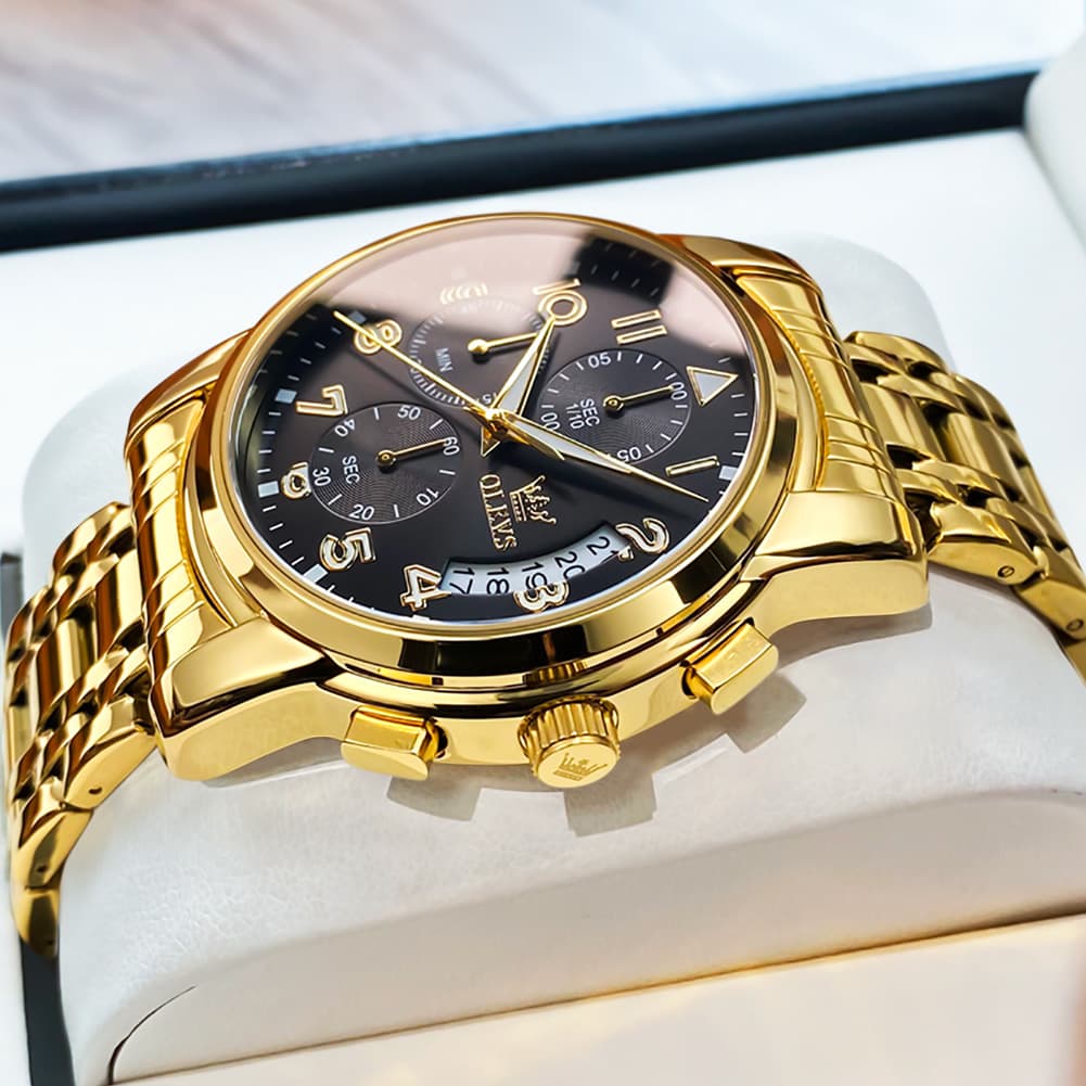 OLEVS 2879 Luxury Gold Pilot Chronograph Watch for Men - Gold White Watch | Olevs Watch Store