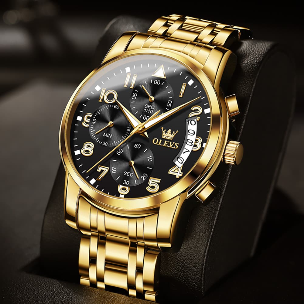 OLEVS 2879 Luxury Gold Pilot Chronograph Watch for Men - Gold White Watch | Olevs Watch Store
