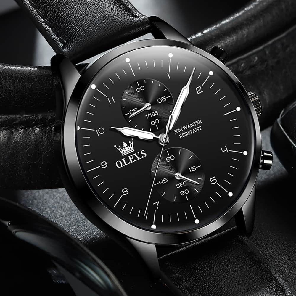 OLEVS 2880 Minimalist Slim Dress Chronograph Watch for Men - All Black Watch | Olevs Watch Store
