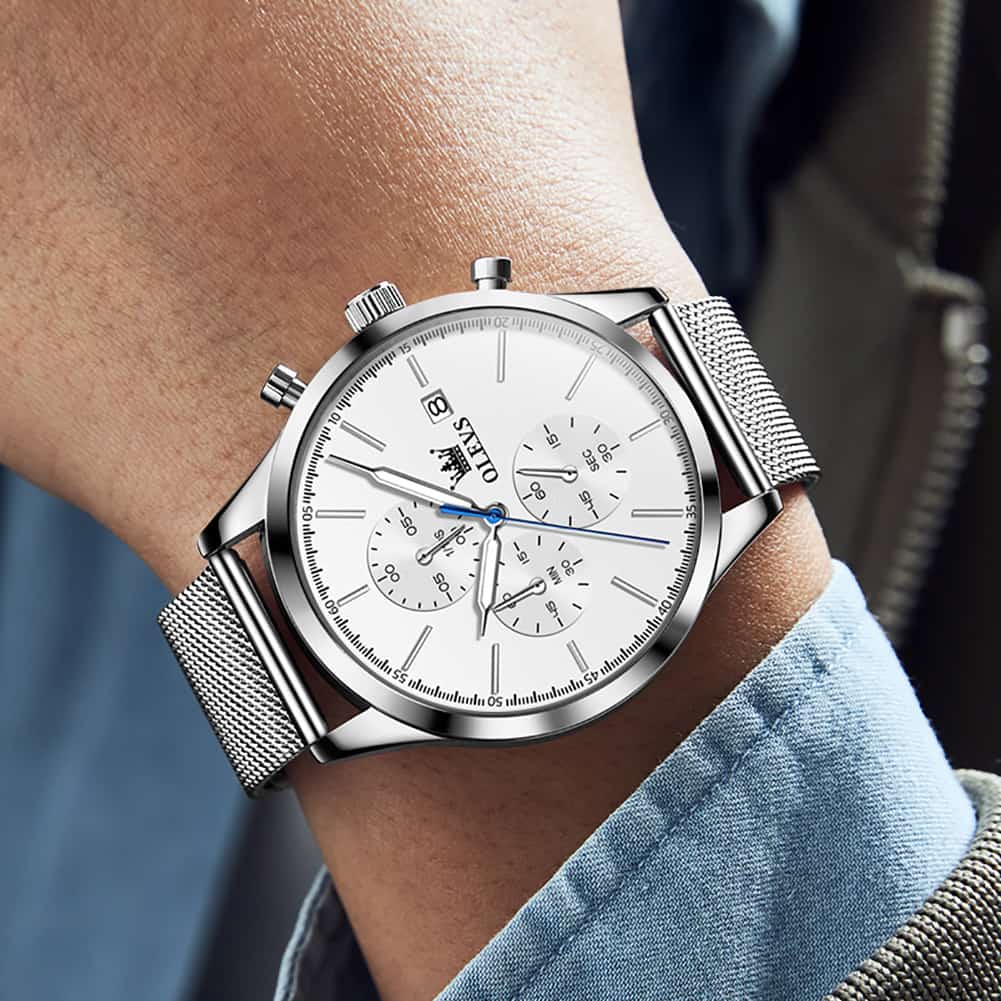 OLEVS 2881 Minimalist Milanese Chronograph Watch for Men - Rose Black Watch | Olevs Watch Store