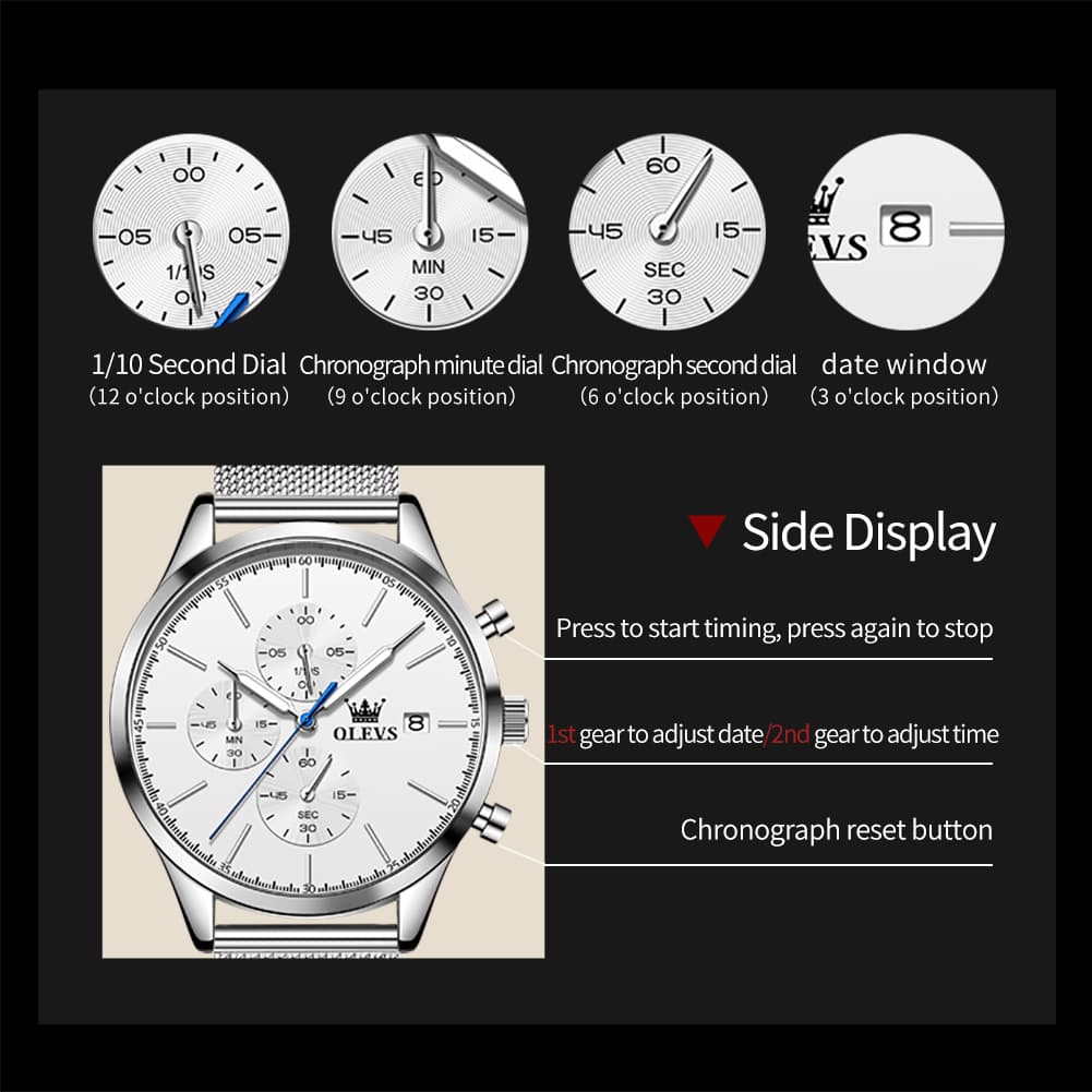 OLEVS 2881 Minimalist Milanese Chronograph Watch for Men - Rose Black Watch | Olevs Watch Store