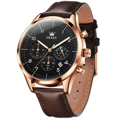 OLEVS 2882 Luxury Moon Phase Chronograph Watch for Men - Brown Rose Black Watch | Olevs Watch Store