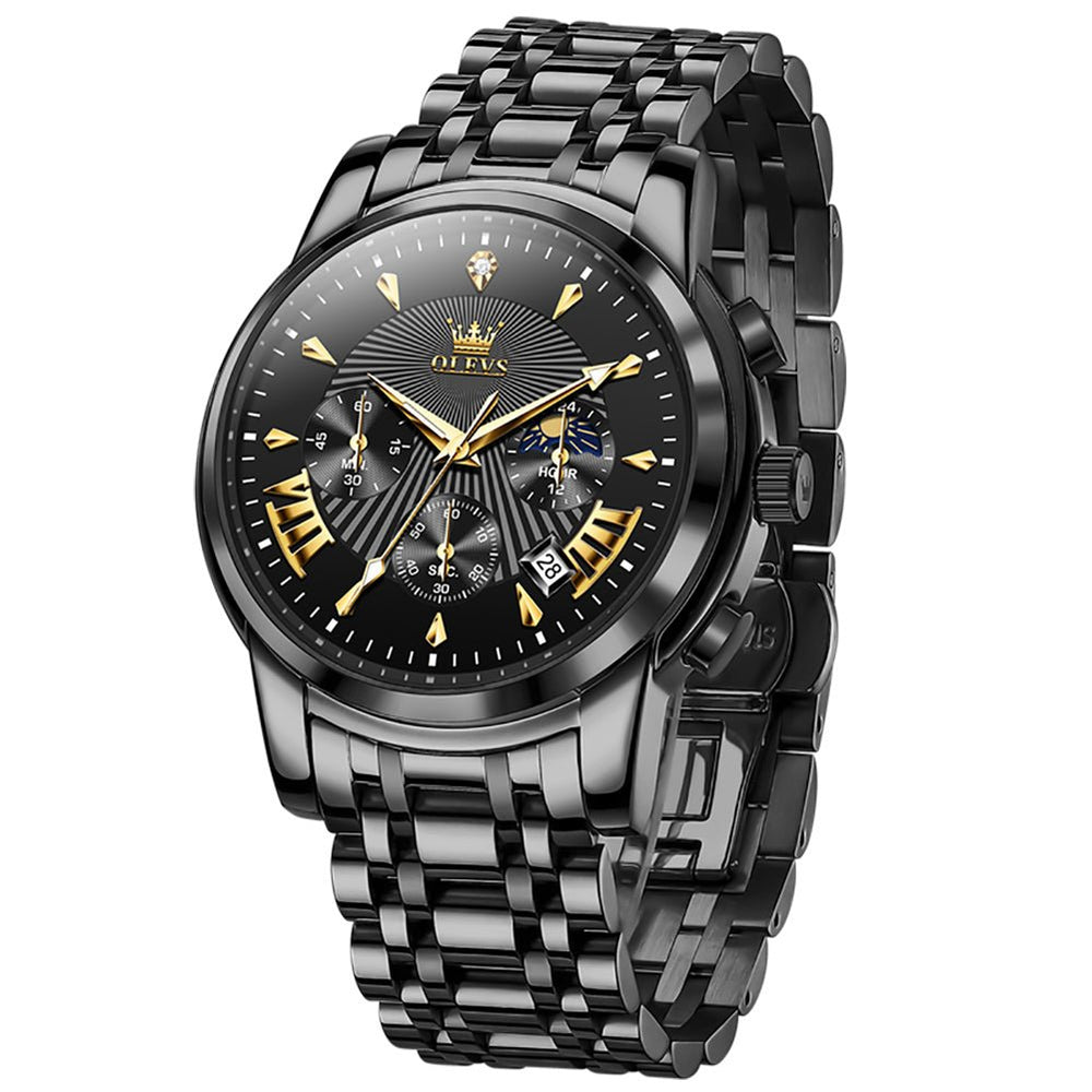OLEVS 2892 Steel Chronograph Quartz Watch for Men - All Black Watch | Olevs Watch Store