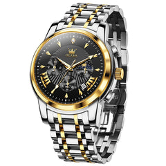 OLEVS 2892 Steel Chronograph Quartz Watch for Men - Two Tone Black Watch | Olevs Watch Store