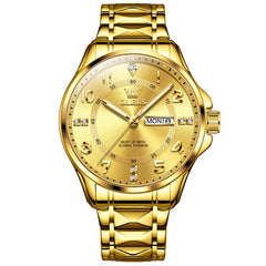 OLEVS 2910 Diamond Day Date Quartz Watch for Men - All Gold Watch | Olevs Watch Store