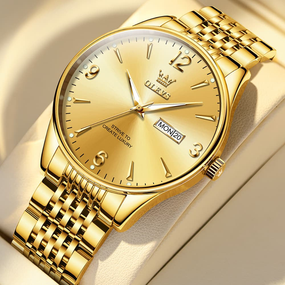 OLEVS 2928 Classic Day Date Mechanical Watch for Men - All Gold Watch | Olevs Watch Store