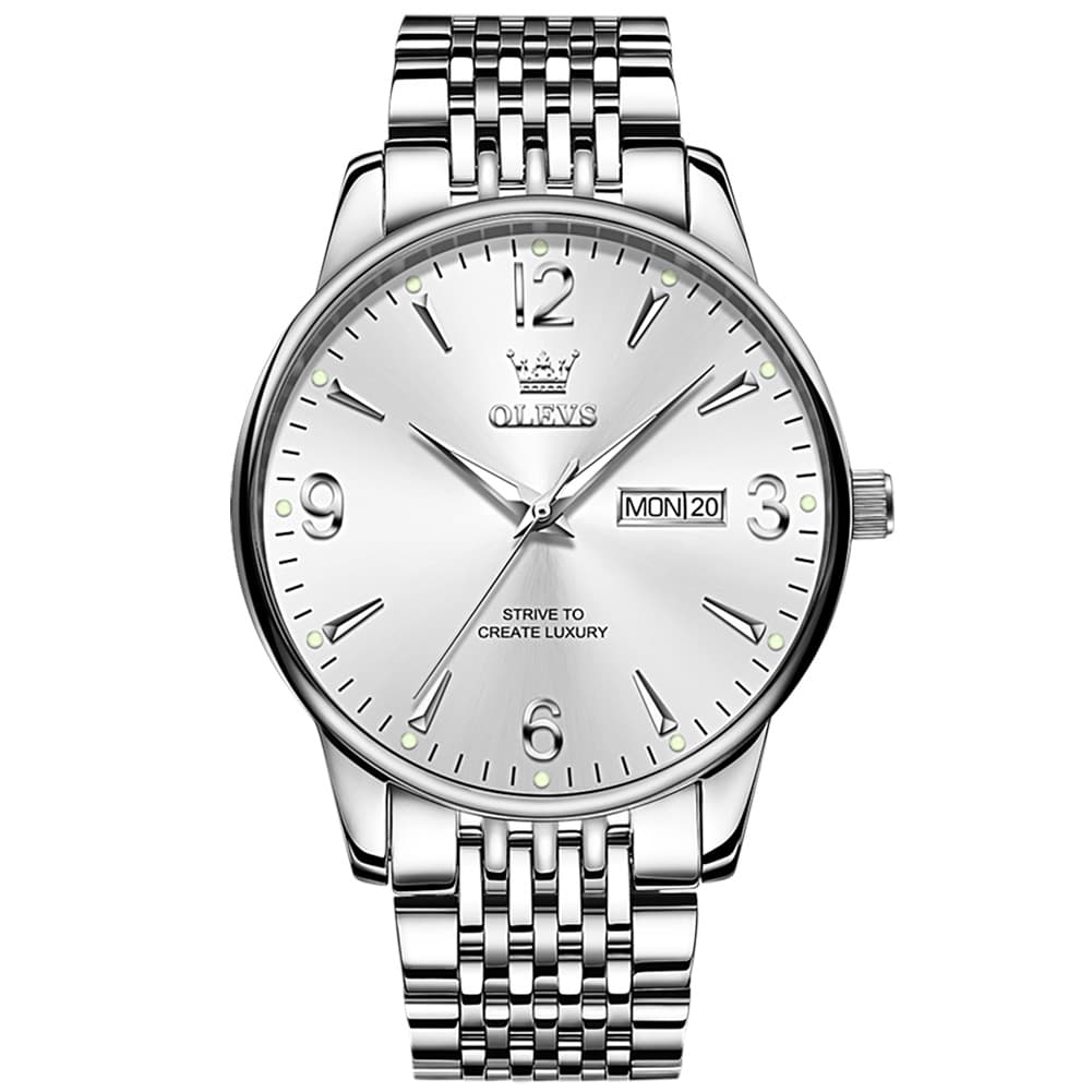 OLEVS 2928 Classic Day Date Mechanical Watch for Men - Silver White Watch | Olevs Watch Store