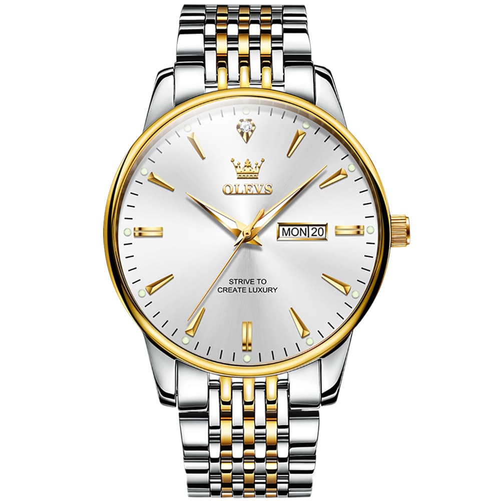 OLEVS 2929 Minimalist Day Date Quartz Watch for Men - Two Tone Watch | Olevs Watch Store
