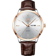OLEVS 2935 Rose Gold White leather strap day date quartz watch