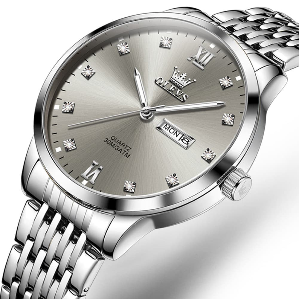 OLEVS 2943 Ultra Thin Diamond Dial Quartz Watch for Men - Silver Gray Watch | Olevs Watch Store