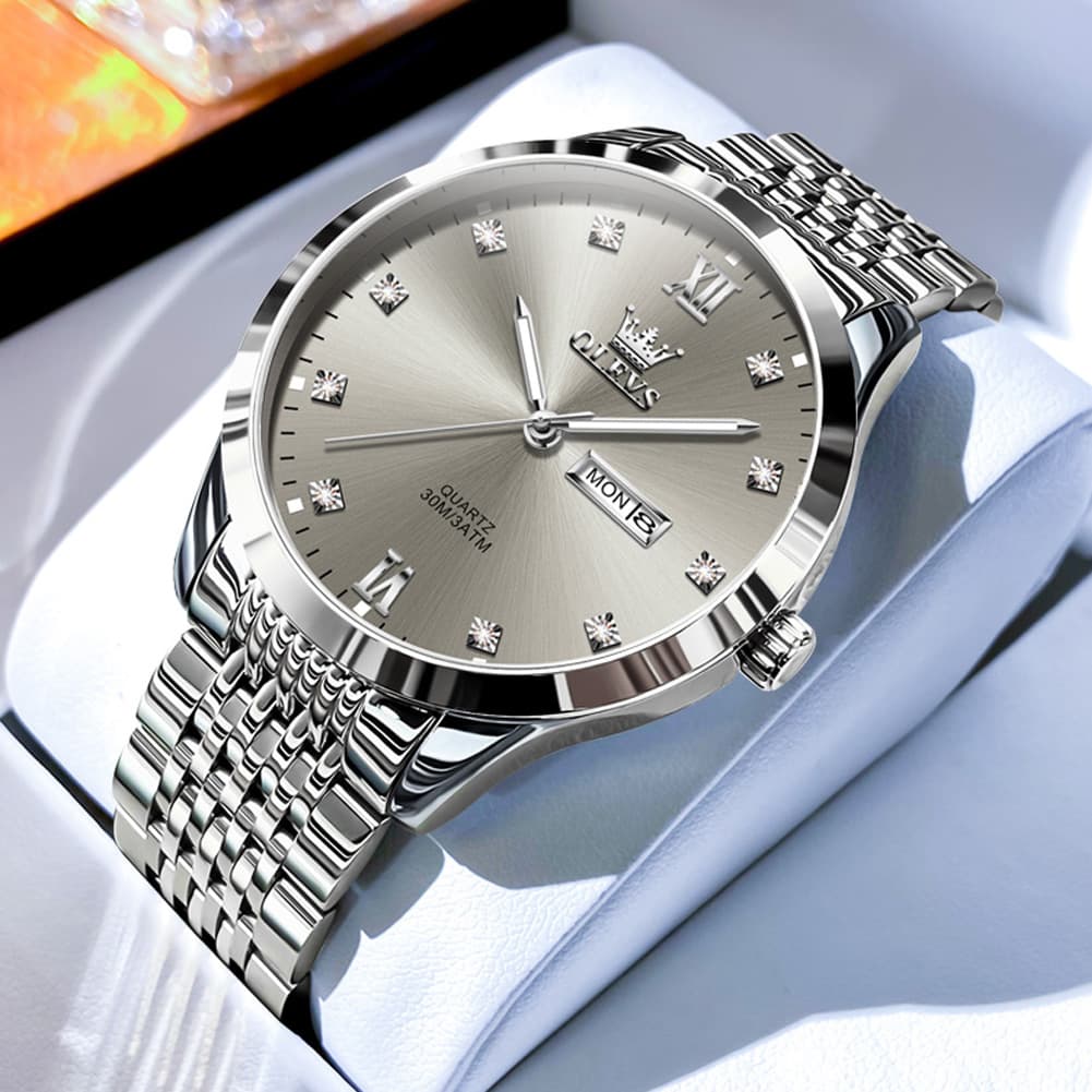 OLEVS 2943 Ultra Thin Diamond Dial Quartz Watch for Men - Silver White Watch | Olevs Watch Store