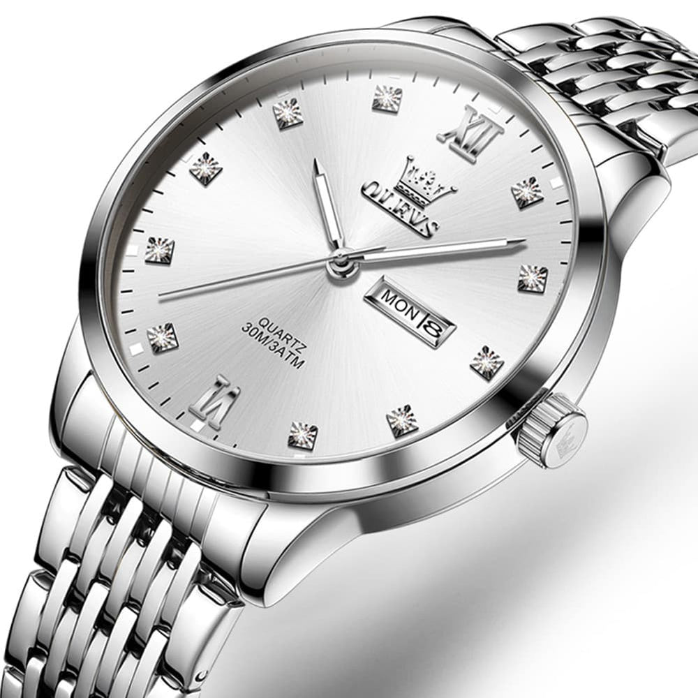 OLEVS 2943 Ultra Thin Diamond Dial Quartz Watch for Men - Silver White Watch | Olevs Watch Store