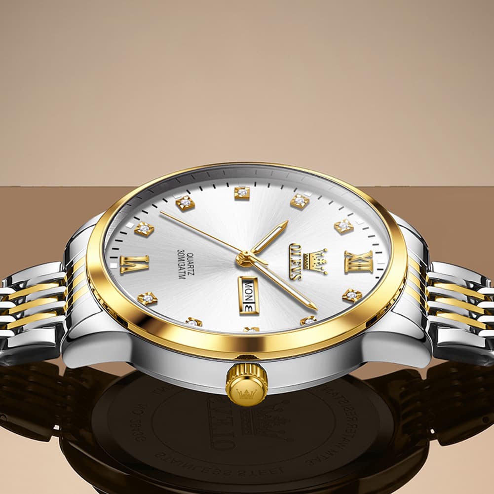 OLEVS 2943 Ultra Thin Diamond Dial Quartz Watch for Men - Silver White Watch | Olevs Watch Store