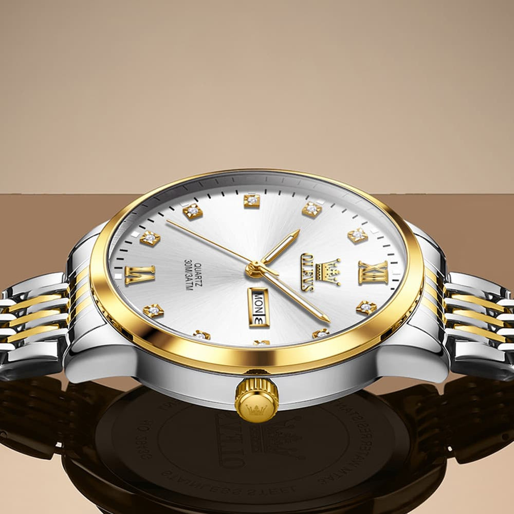OLEVS 2943 Ultra Thin Diamond Dial Quartz Watch for Men - Silver White Watch | Olevs Watch Store
