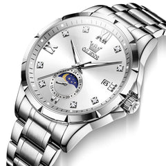 OLEVS 2956 Moon Phase Quartz Watch for Men - Silver White Watch | Olevs Watch Store