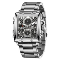 OLEVS 2958 Square Skeleton Chronograph Watch for Men - Silver Watch | Olevs Watch Store