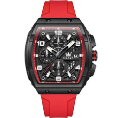 OLEVS 2976 Tonneau Silicone Chronograph Watch for Men - Red Watch | Olevs Watch Store