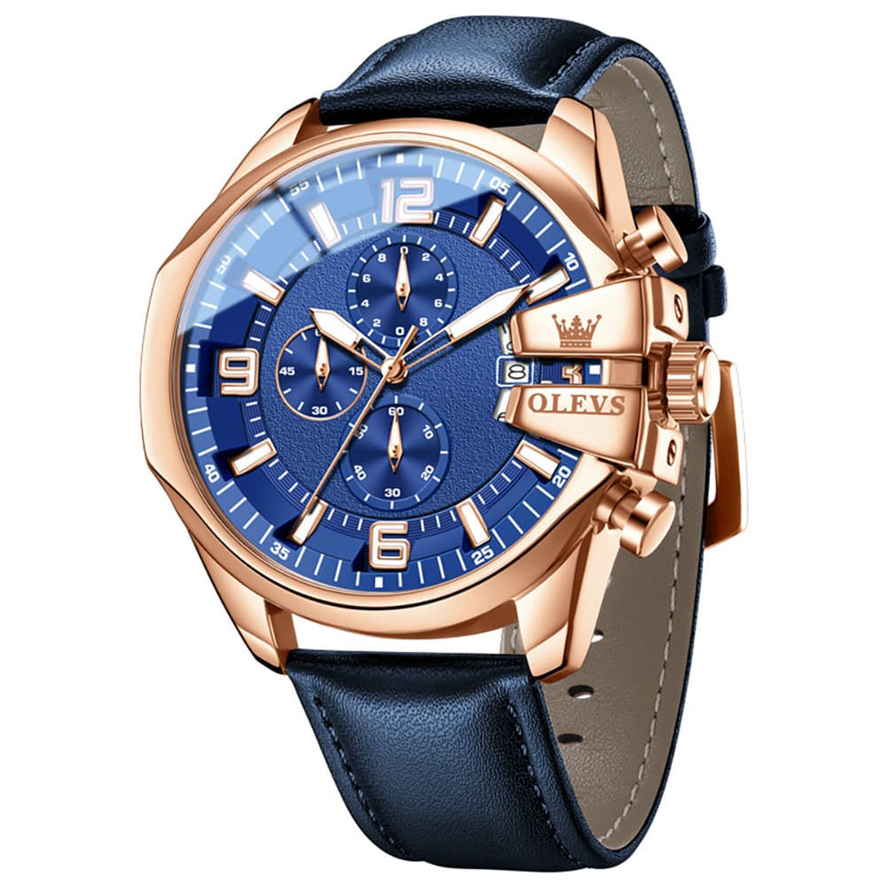OLEVS 2978 Oversized 50mm Chronograph Quartz Watch for Men - Rose Blue Blue Watch | Olevs Watch Store