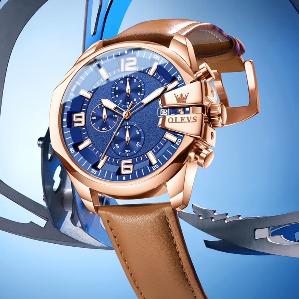 OLEVS 2978 Oversized 50mm Chronograph Quartz Watch for Men - Rose Blue Blue Watch | Olevs Watch Store