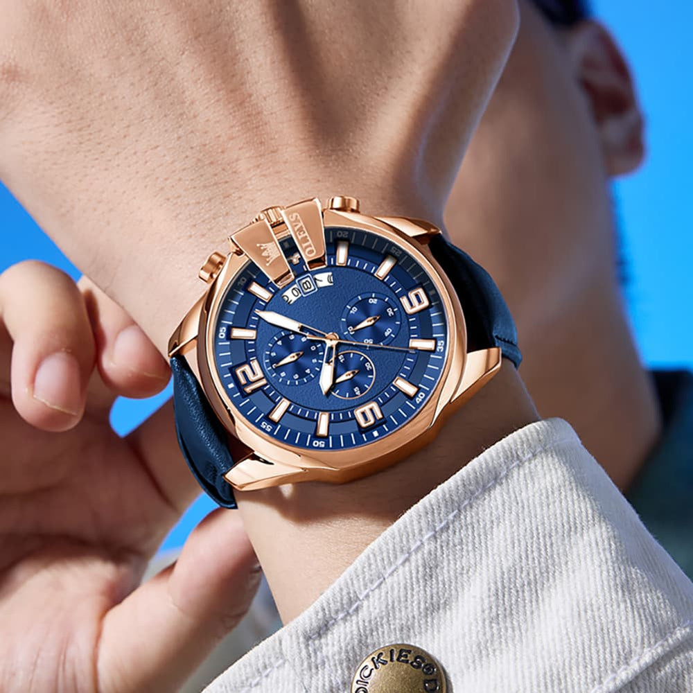 OLEVS 2978 Oversized 50mm Chronograph Quartz Watch for Men - Rose Blue Blue Watch | Olevs Watch Store