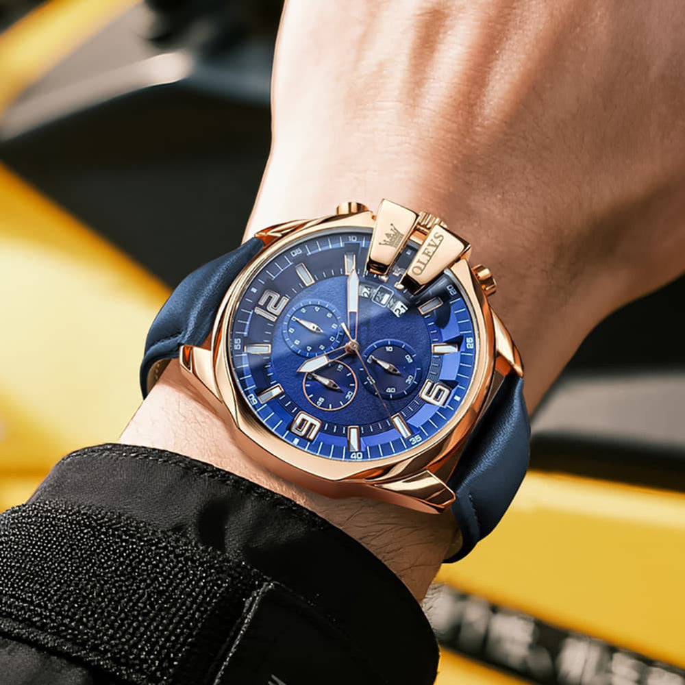 OLEVS 2978 Oversized 50mm Chronograph Quartz Watch for Men - Rose Blue Blue Watch | Olevs Watch Store