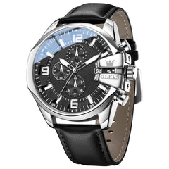 OLEVS 2978 Oversized 50mm Chronograph Quartz Watch for Men - Silver Black Black Watch | Olevs Watch Store