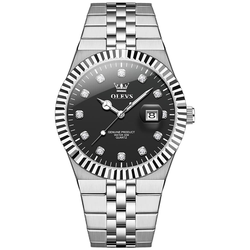 OLEVS 2989 Steel Luminous Dress Watch for Men - Silver Black Watch | Olevs Watch Store