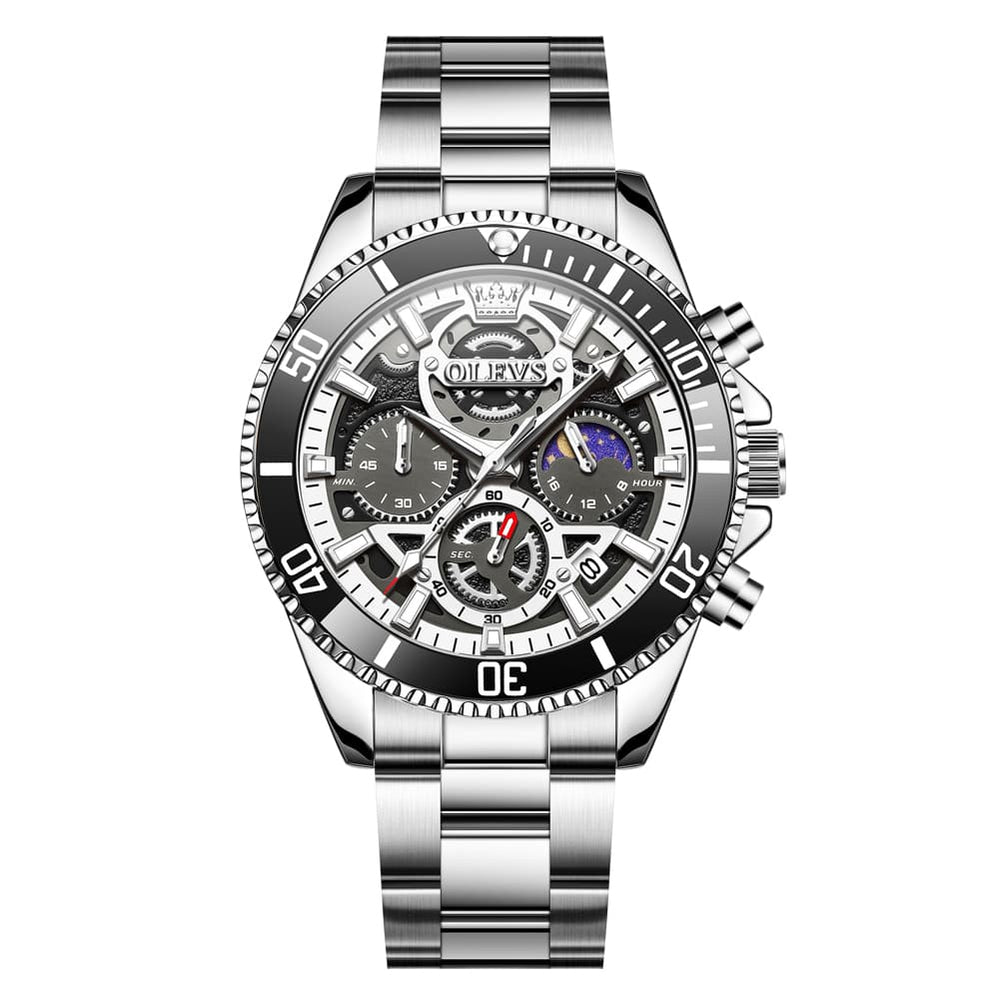 OLEVS 2990 Textured Steel Luminous Sport Watch for Men - Silver White Watch | Olevs Watch Store