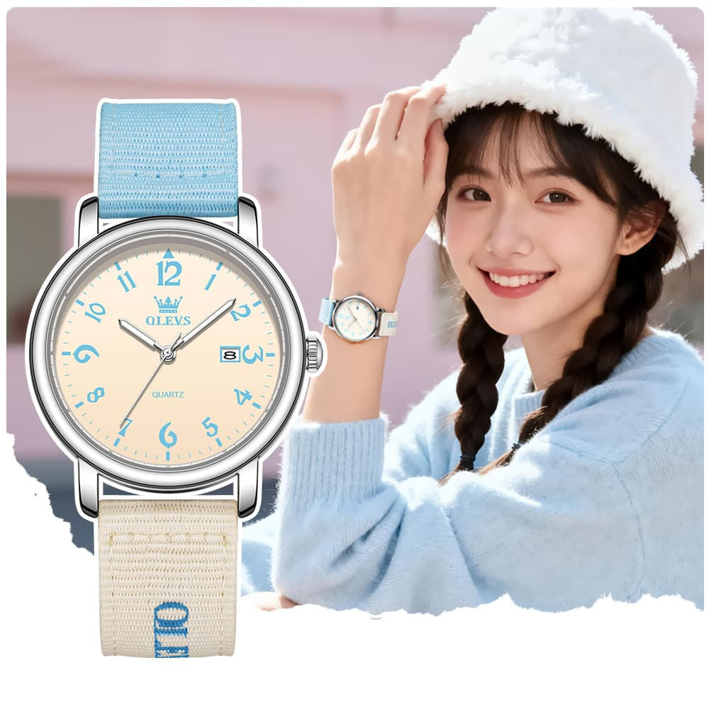 OLEVS 2991 Nylon Strap Casual Retro Quartz Watch for Men and Women - Green Watch | Olevs Watch Store