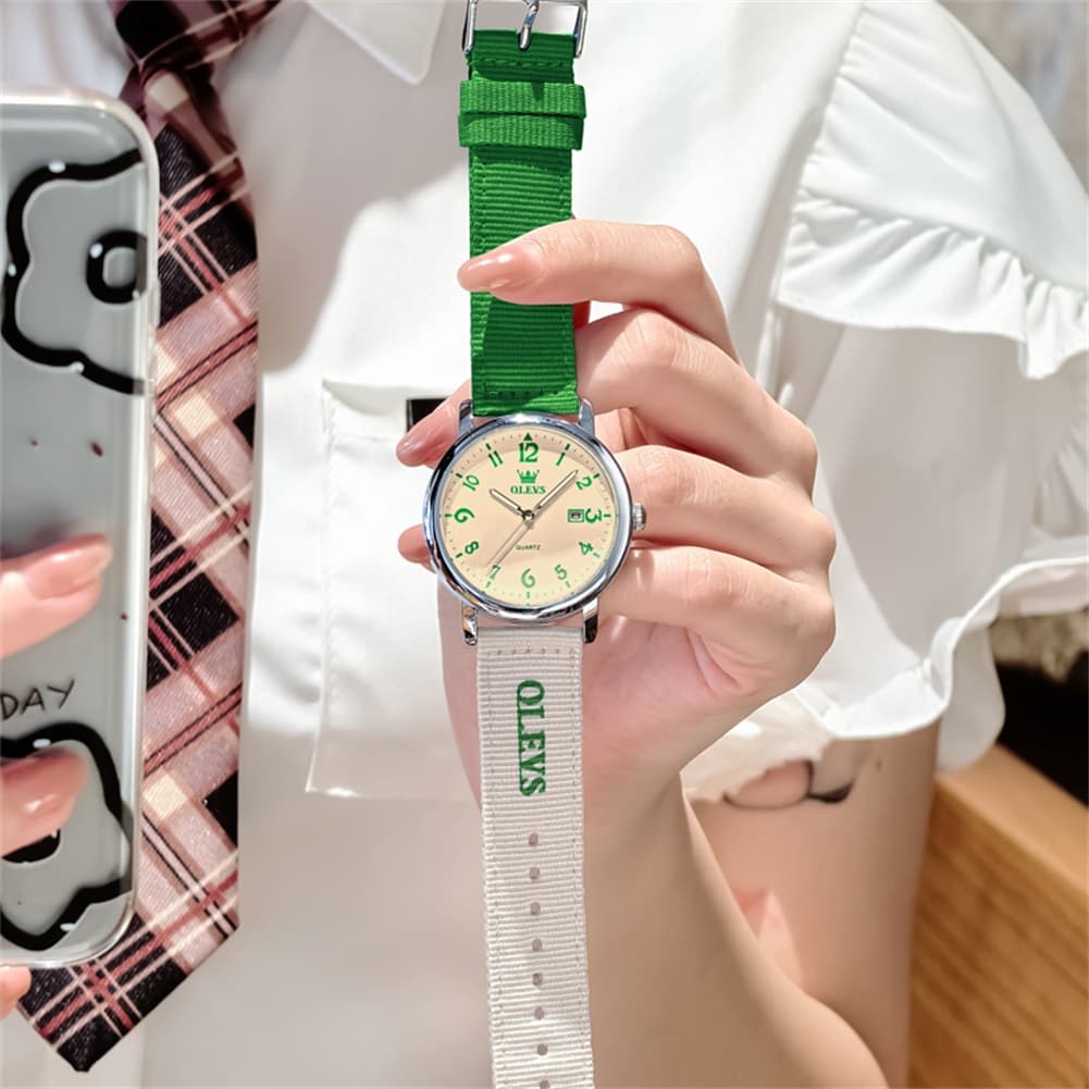 OLEVS 2991 Nylon Strap Casual Retro Quartz Watch for Men and Women - Green Watch | Olevs Watch Store
