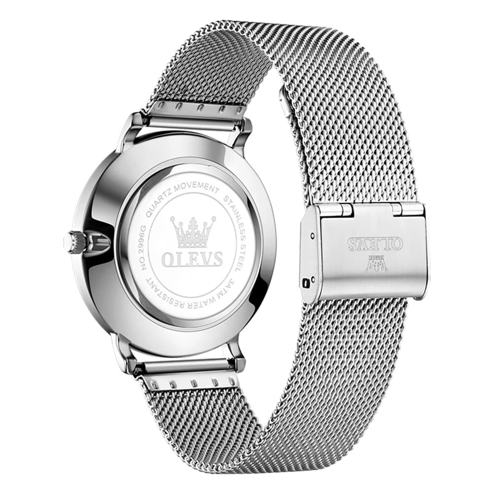 OLEVS 2996 Milanese Steel Minimalist Quartz Watch for Men - Black white Watch | Olevs Watch Store