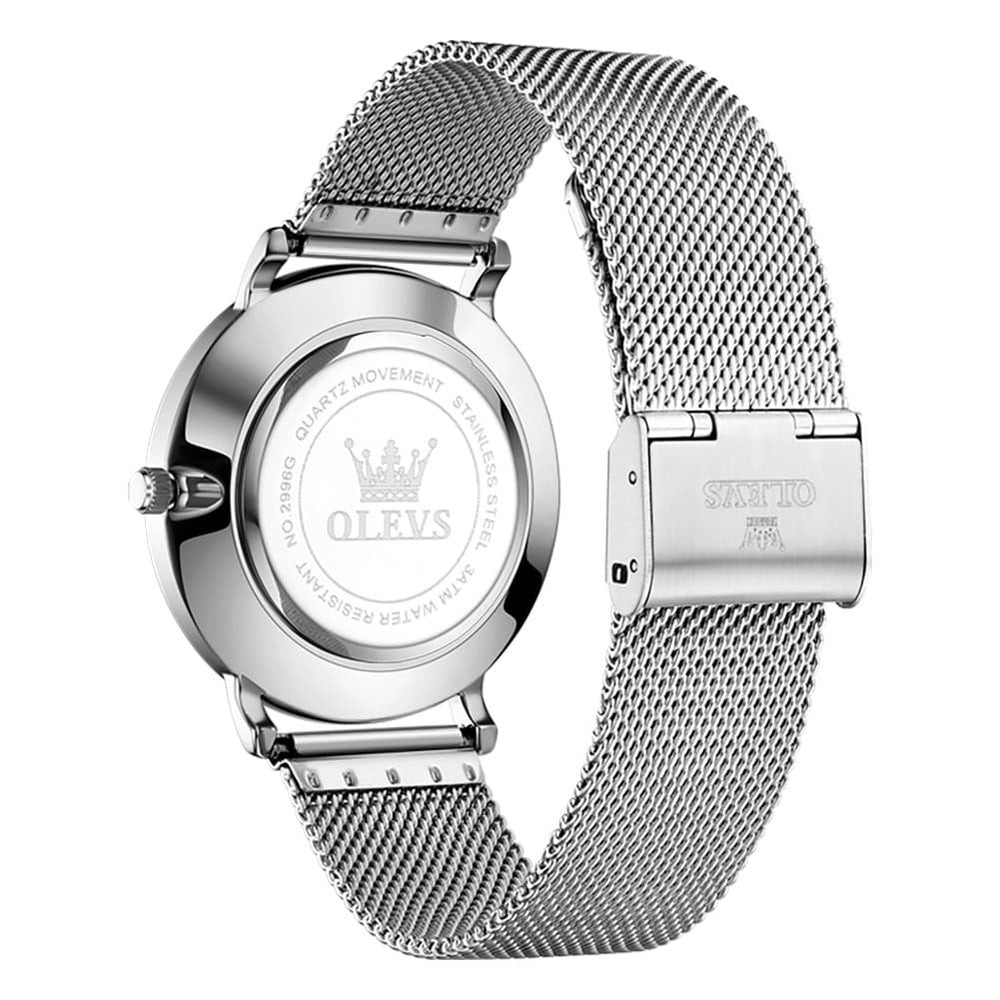 OLEVS 2996 Milanese Steel Minimalist Quartz Watch for Men - Black white Watch | Olevs Watch Store