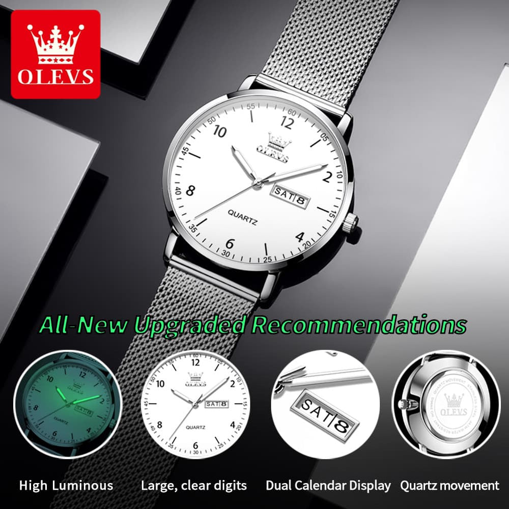 OLEVS 2996 Milanese Steel Minimalist Quartz Watch for Men - Black white Watch | Olevs Watch Store