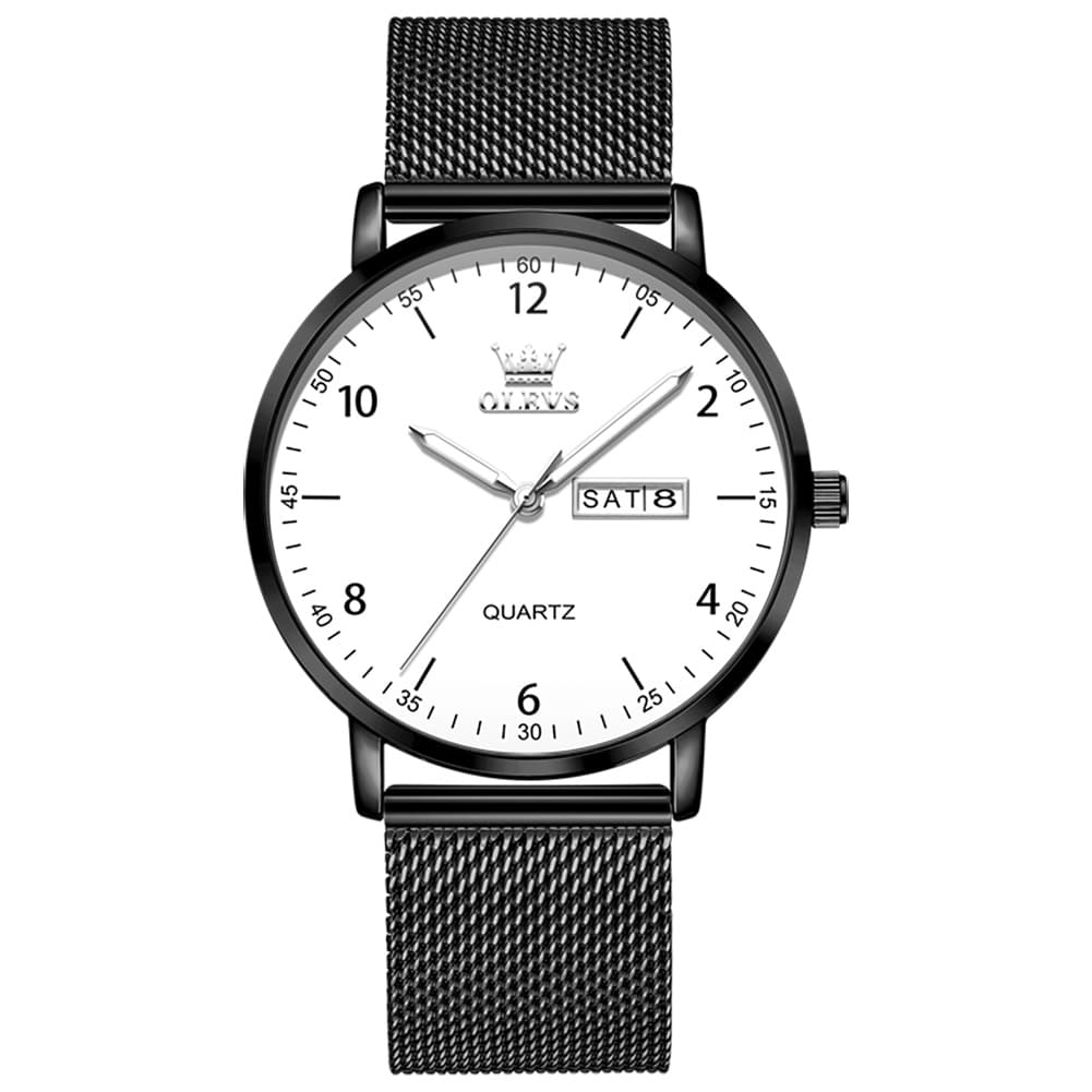 OLEVS 2996 Milanese Steel Minimalist Quartz Watch for Men - Black white Watch | Olevs Watch Store