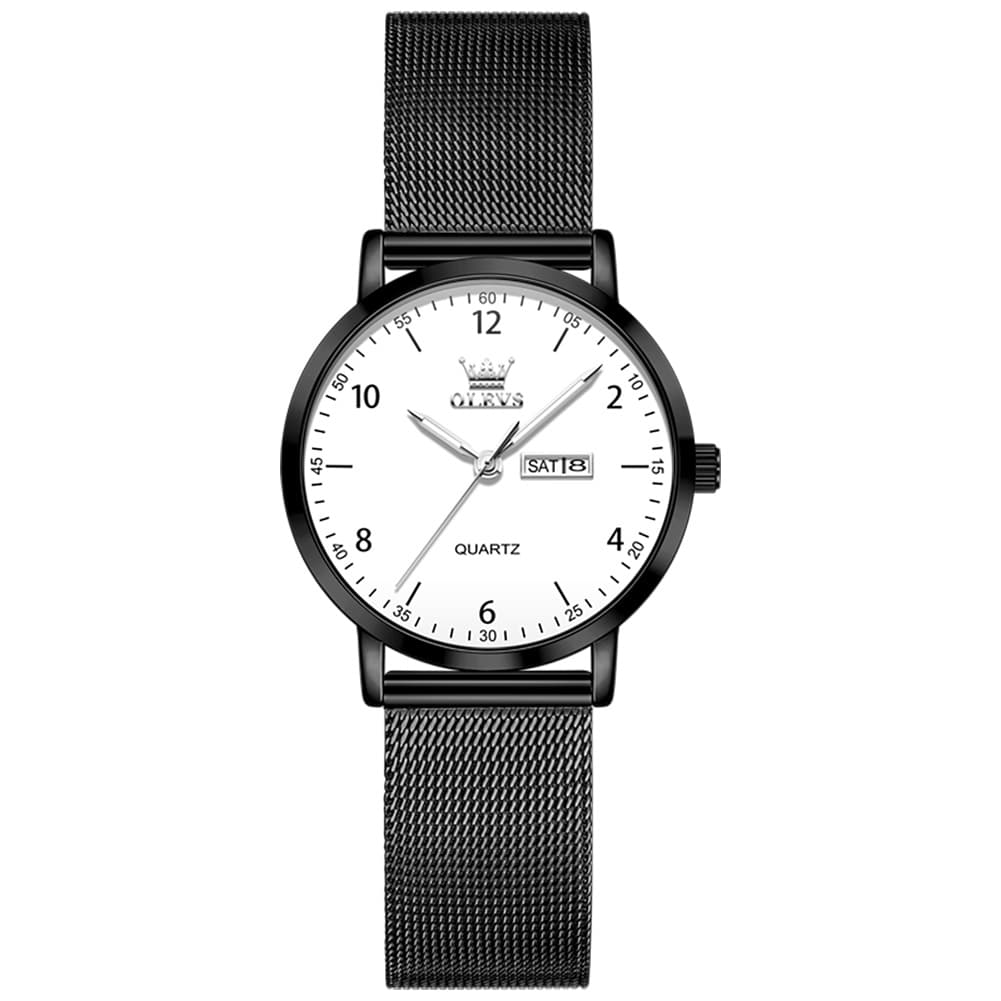 OLEVS 2996N Milanese Steel Minimalist Quartz Watch for Women - All Black Watch | Olevs Watch Store