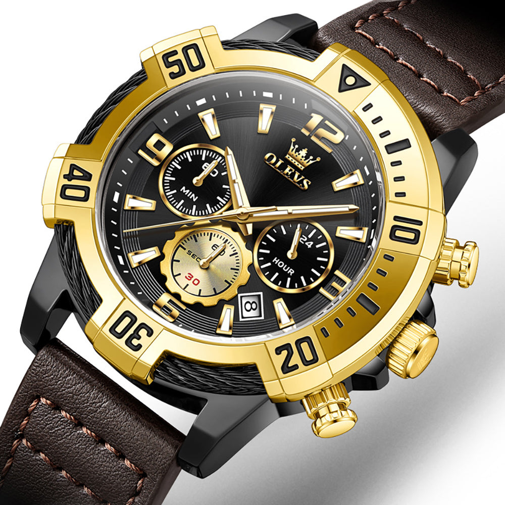 OLEVS 2999 Gold Black chronograph dial close-up