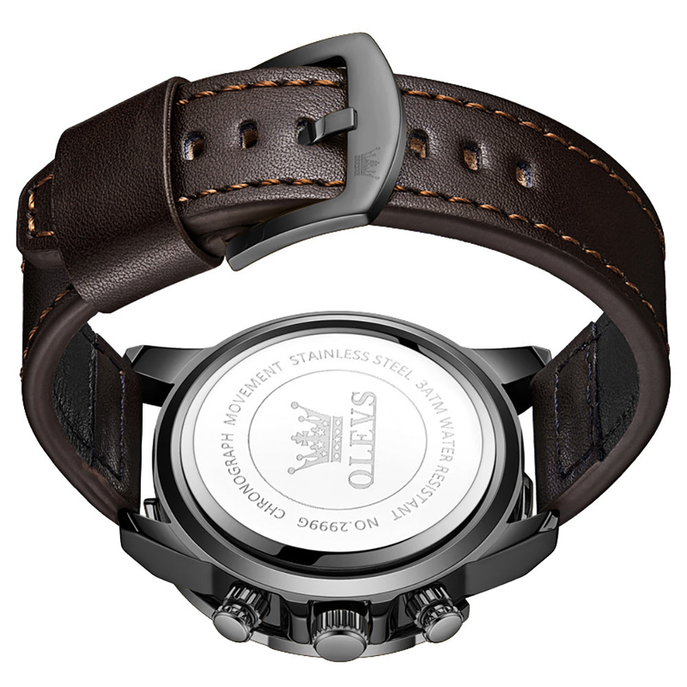 OLEVS 2999 caseback and leather strap buckle